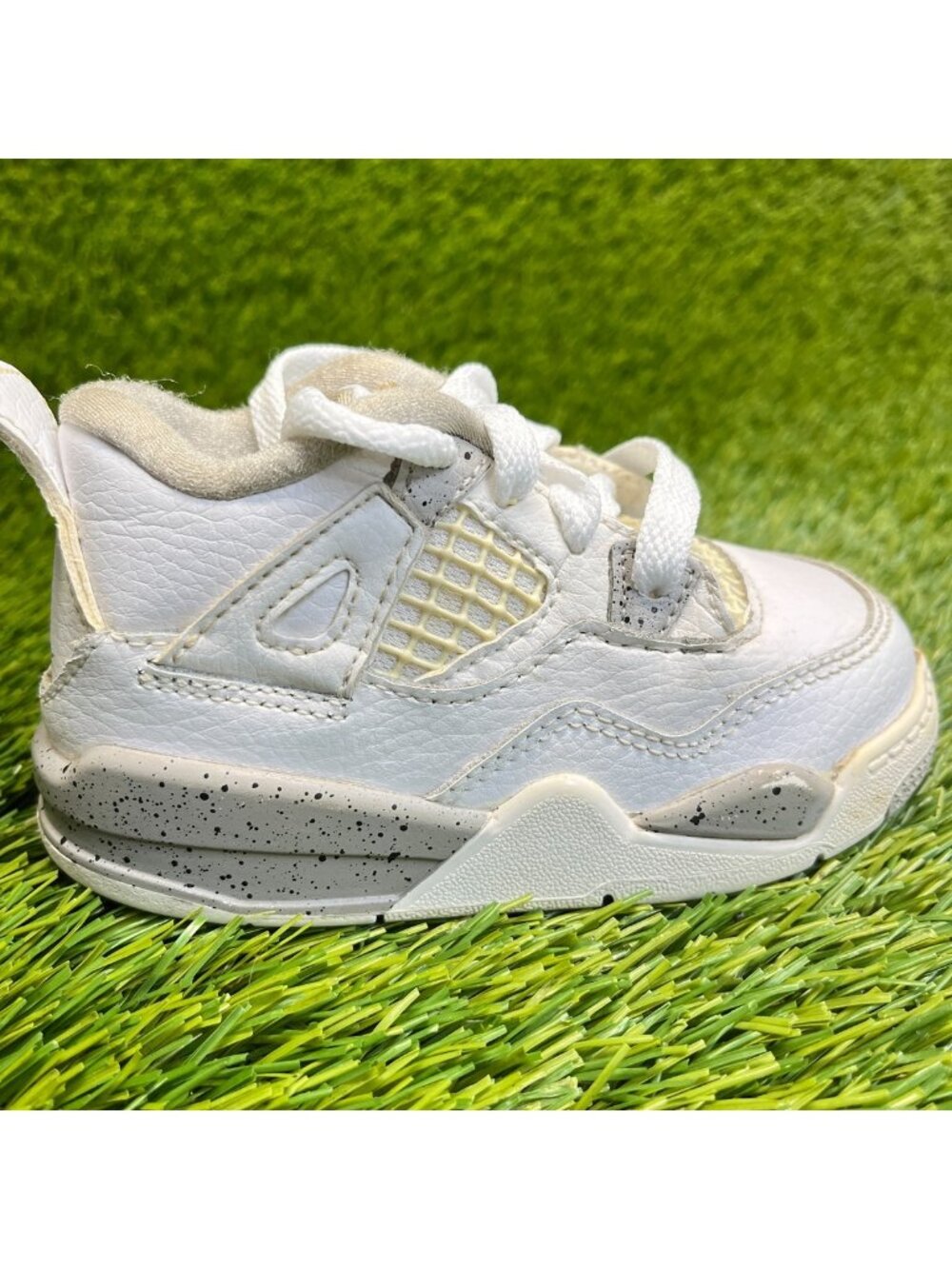 Nike Air Jordan 4 Retro Toddler Size 7C White Athletic Leather Shoes Sneakers